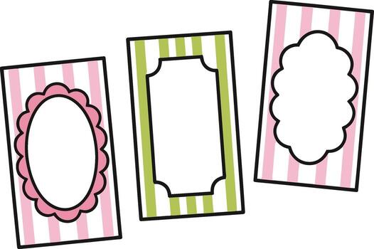 Whimsical frames with striped backgrounds perfect for invitations, announcements, and design projects vector