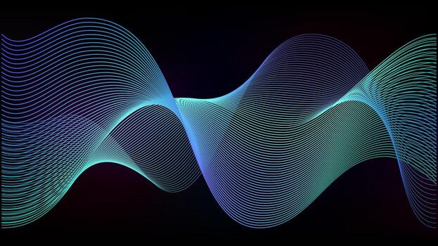 Abstract s pattern aurora in dark cosmos. Soundwave frequency spectrum gradation. Line electric connect of network or siri voice fractal fade. Digital ai beat flow wave vector