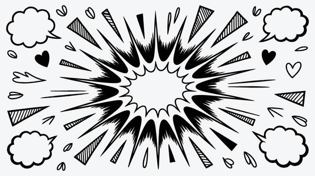 Dynamic burst illustration with speech bubbles and decorative hearts drawing vector