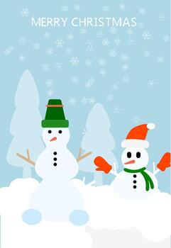 Two snowmen in hats and hats are standing in the snow vector