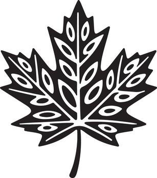 Stylized Maple Leaf Shape with Vein Pattern on Checkered Surface vector
