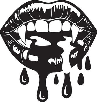 Vampire Lips with Fangs and Blood Drips Drawing on See-Through Backdrop vector