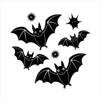 negro murciélagos en diferente poses con dorado Chispa - chispear vector