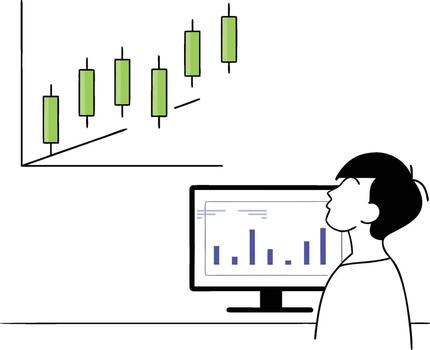 A person looking at a chart on a computer screen vector