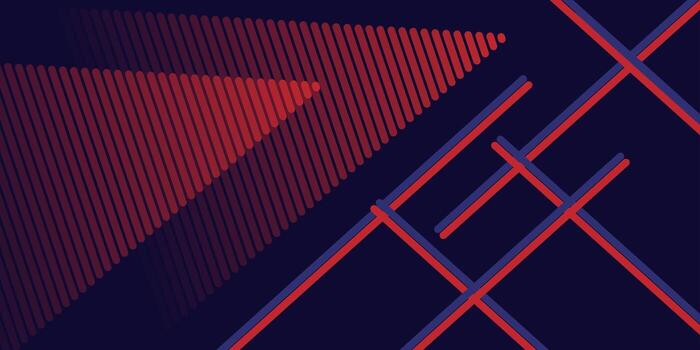 Abstract Geometric Composition Featuring Red and Blue Lines and Triangles. vector