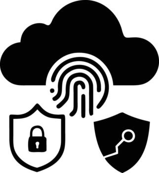 art of cloud security with fingerprint and shields vector