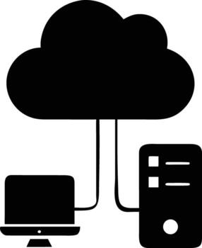 art of cloud computing network connection between laptop and server vector