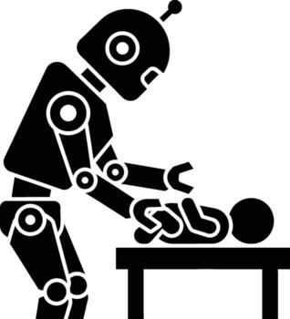 robot niñera cambiando pañal, ai cuidado de niños, futuro paternidad tecnología, automatización en guardería vector
