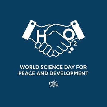 Handshake with H2 O symbol and globe science water molecule vector