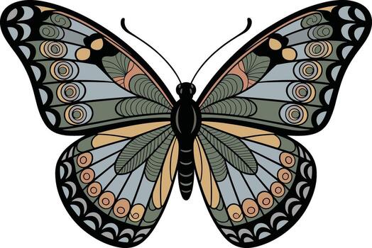 Stylized butterfly with intricate patterns in muted colors insect wings vector