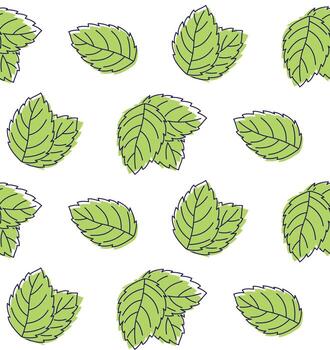 Mint leaf flat pattern green on white background vector
