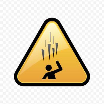 Glossy Yellow Warning Sign Icon for Falling Objects or Debris Hazard vector