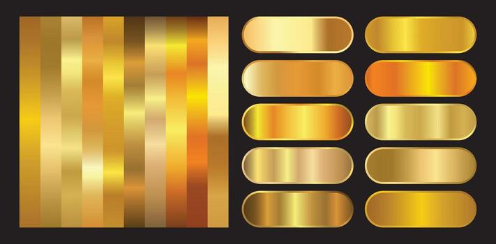 Golden metallic gradient texture and button collection vector