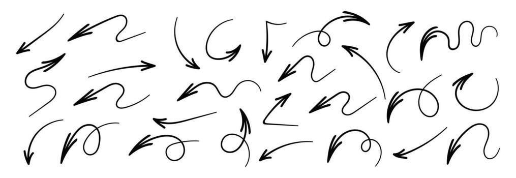 Roughly Drawn Sketch Arrow Set with Loops and Curves vector