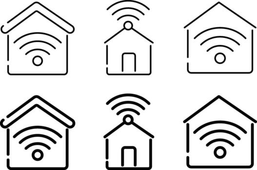 home with wifi icon set. smart home icons collection. Smart House automation with AI vector