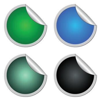 Set of Four Glossy Round Stickers with Curled Edges on Metallic Background vector