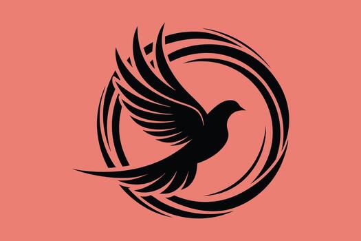 Black silhouette of a bird in flight within a circular emblem vector