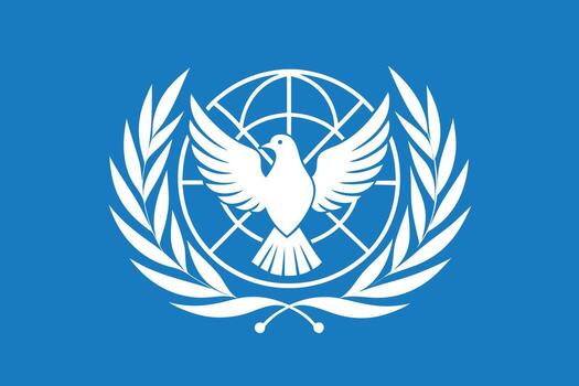 White dove within globe and laurel wreath on blue background vector