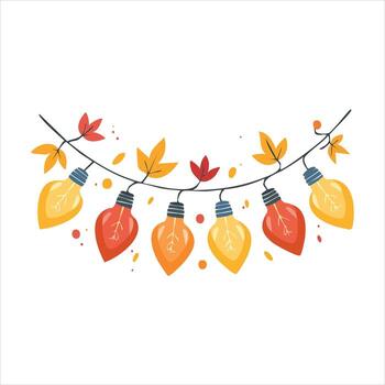 Autumn String Lights with Maple Leaves and Leaf-Shaped Bulbs for Thanksgiving vector