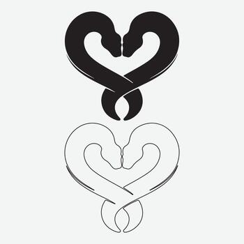 Heart shaped swans facing each other solid fill outline versions graceful avian connection symbol love unity vector