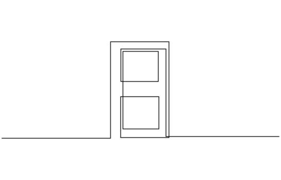 Continuous line of open doors. one line drawing of door isolated on white background. Pro outline vector