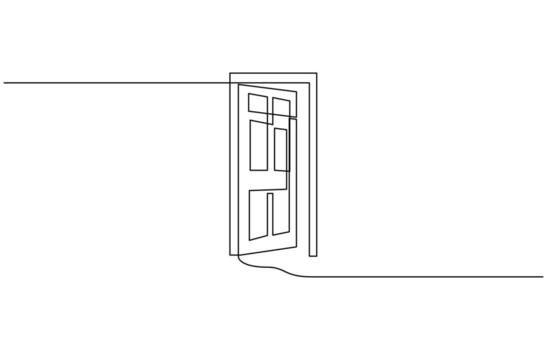 A modern line art depiction of an open door in one continuous line, Open door one line illustration stroke vector