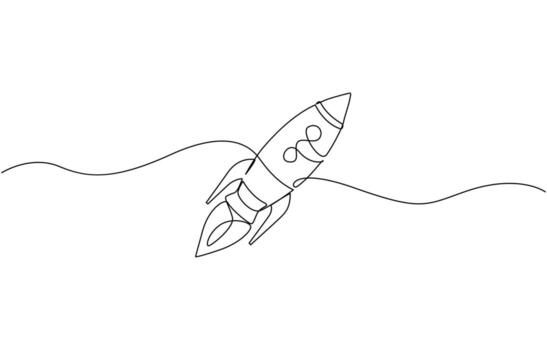 Rocket launch icon continuous one line minimalist style vector
