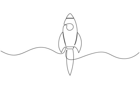 Rocket launch icon continuous one line minimalist style pro design vector