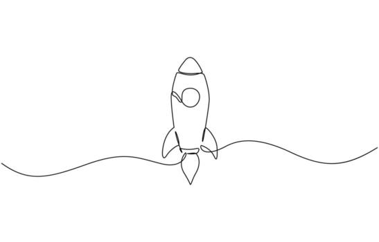 Rocket launch icon continuous one line minimalist style outline vector