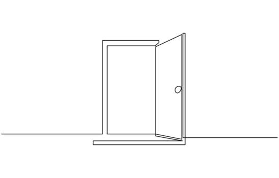 Continuous line of open doors. one line drawing of door isolated on white background. EPS 10 vector
