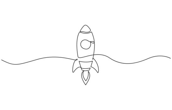 Rocket launch icon continuous one line minimalist style pro stroke vector