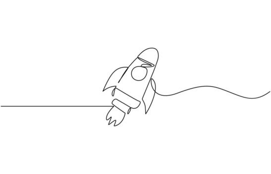 Rocket launch icon continuous one line minimalist style stroke vector