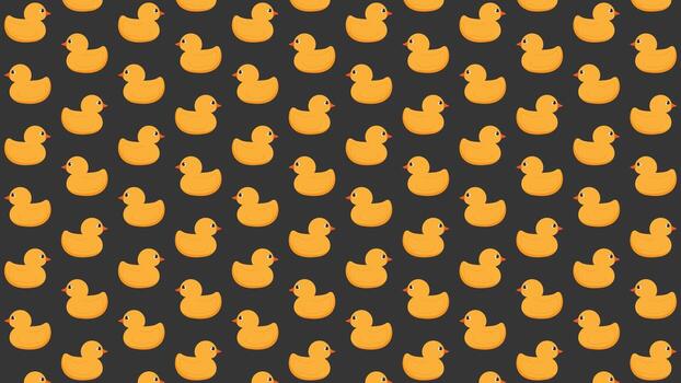 Seamless pattern of cute yellow rubber ducks on a dark gray background. Repeating background with yellow rubber ducks for bold designs vector