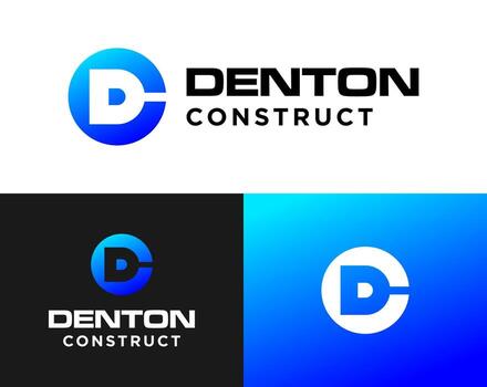 Denton Construct Logo Design with Blue Gradient Variations vector