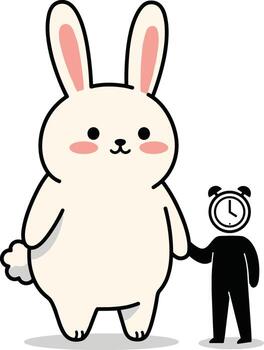 A cartoon rabbit and a small person standing next to a large rabbit vector