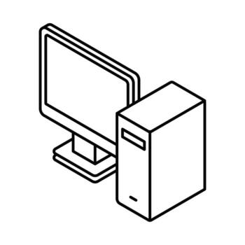 escritorio computadora con monitor, torre y estar base. isométrica icono. editable ataque. vector