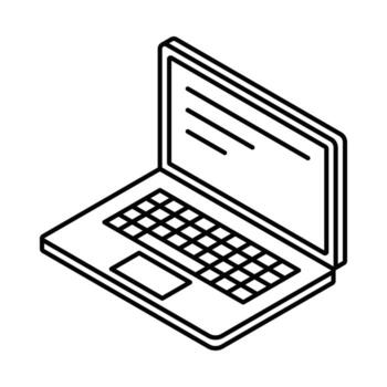 ordenador portátil con abierto pantalla y teclado en angular vista. isométrica icono. editable ataque. vector