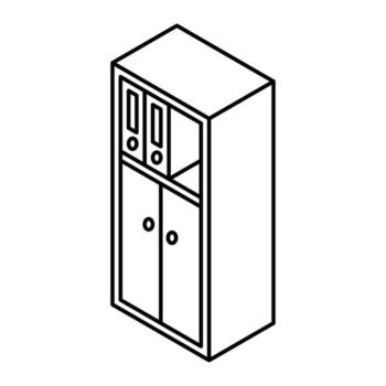 almacenamiento gabinete con aglutinantes y puertas mostrado en angular contorno vista. isométrica icono. editable ataque. vector