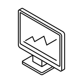 monitor con gráfico monitor en estar base, angular pantalla vista. isométrica icono. editable ataque. vector