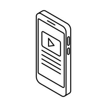 teléfono inteligente con interfaz y jugar botón isométrica icono. editable ataque. vector