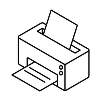 Printer with paper tray and buttons shown in angled line style. Isometric icon. Editable stroke. vector