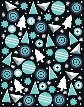 geométrico invierno fiesta modelo con arboles y círculos en negro antecedentes vector