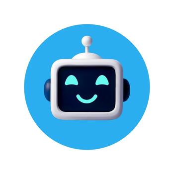 3D rendering of a cheerful, smiling chatbot icon with antenna in a blue circle, ideal for AI and tech branding vector