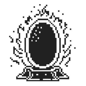 pixel art magic mirror surrounded by flames mysterious enchanted object, retro fantasy style, digital game icon vector
