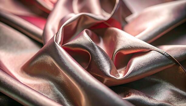 Luxurious Rose Gold Satin Fabric with Soft Folds and Shimmering Texture. photo