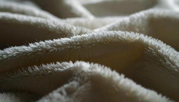 Close-up of Soft White Faux Fur Blanket Texture. photo