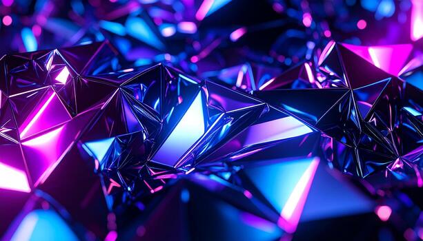 resumen metálico triangulos con neón azul y rosado Encendiendo. foto