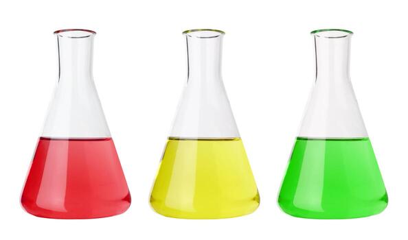 Test tubes with colorful liquids isolated photo