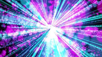 Traveled dotted particle lines. A rapid stream of particles, a meteor shower. Abstract lines. Digital background. Abstract sci-fi futuristic hyperspace with bright particles. Seamless Loop video