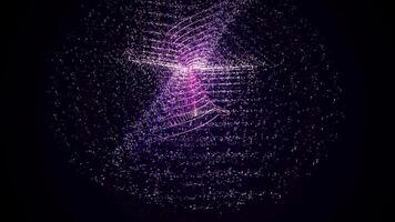 Abstract futuristic background, moving and glowing particle spiral of waves and lines, particle rotation, science, technology, sci-fi, seamless loop, 4K video
